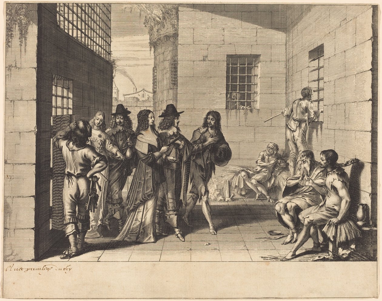 Des notables visitant une prison - Abraham Bosse