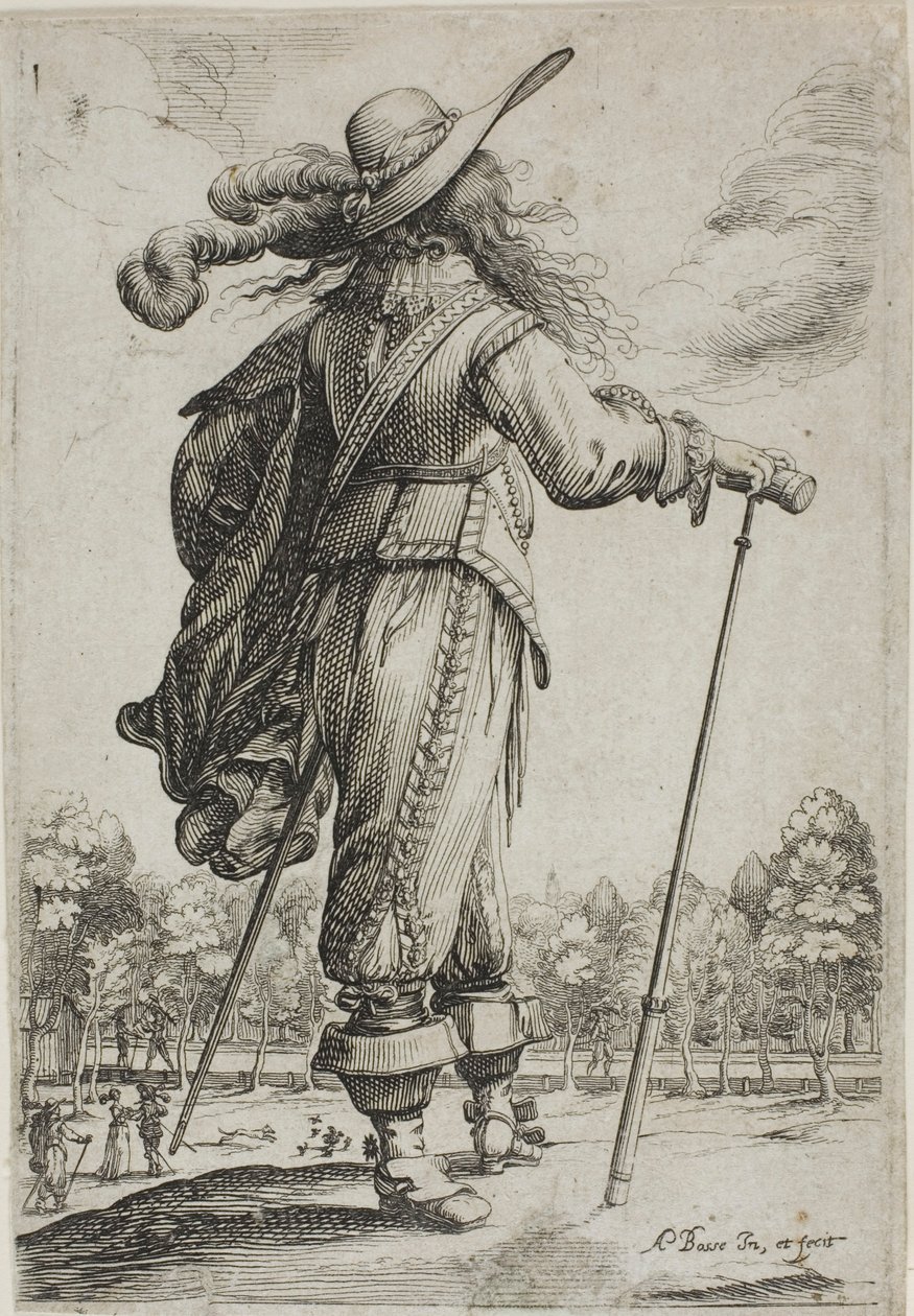 Homme avec une Canne, vu de dos, du Jardin de la Noblesse Française - Abraham Bosse