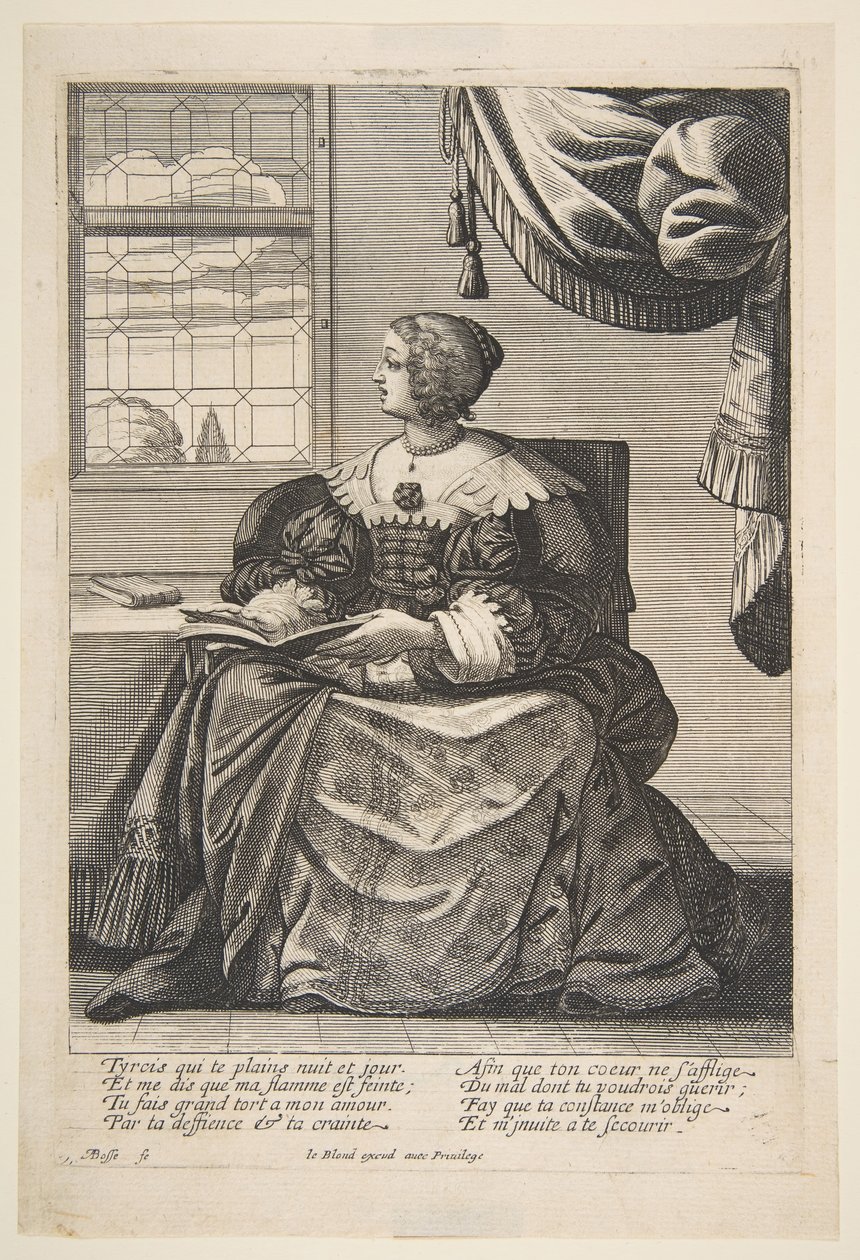 Femme assise tenant un livre et chantant, milieu à fin du XVIIe siècle - Abraham Bosse