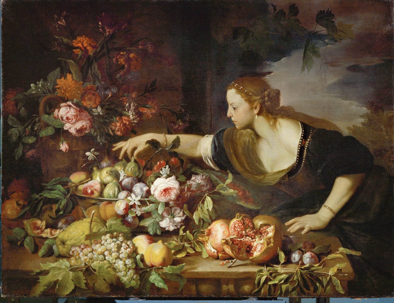Femme prenant des fruits - une femme prenant des fruits ... - Abraham Brueghel