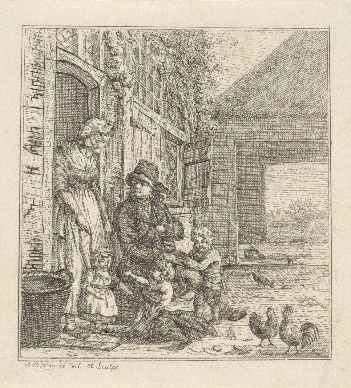 Homme et femme avec enfants à une porte - Abraham Bruinings Worrel