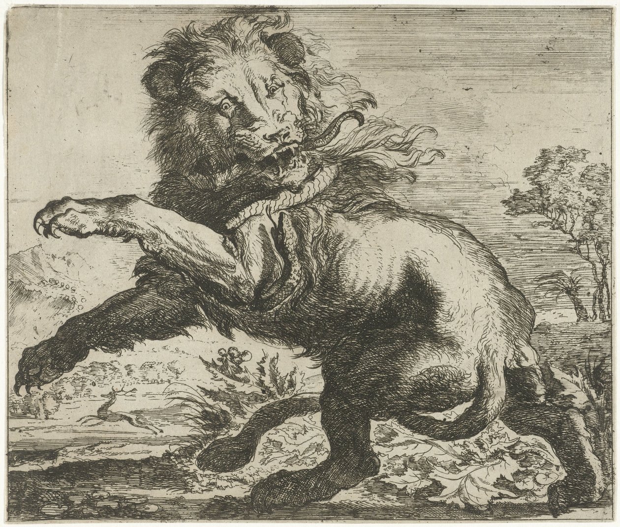 Lion et serpent en combat - Abraham Danielsz. Hondius