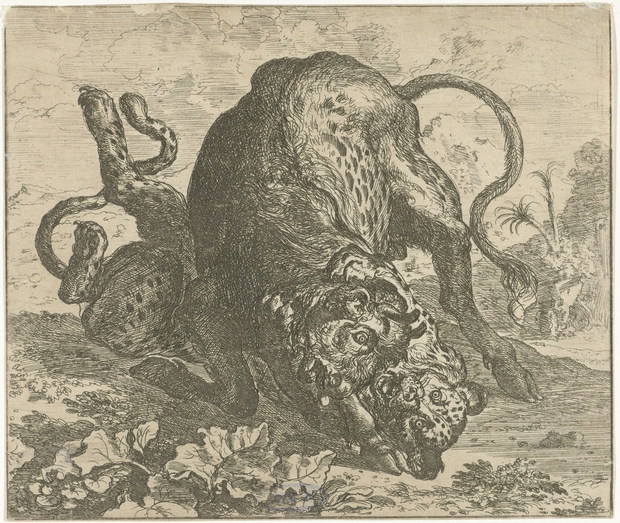 Léopard et taureau - Abraham Danielsz. Hondius