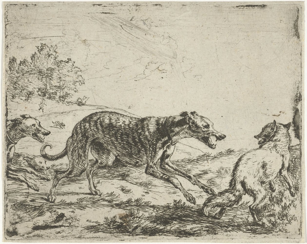 Renard et les trois chiens - Abraham Danielsz. Hondius