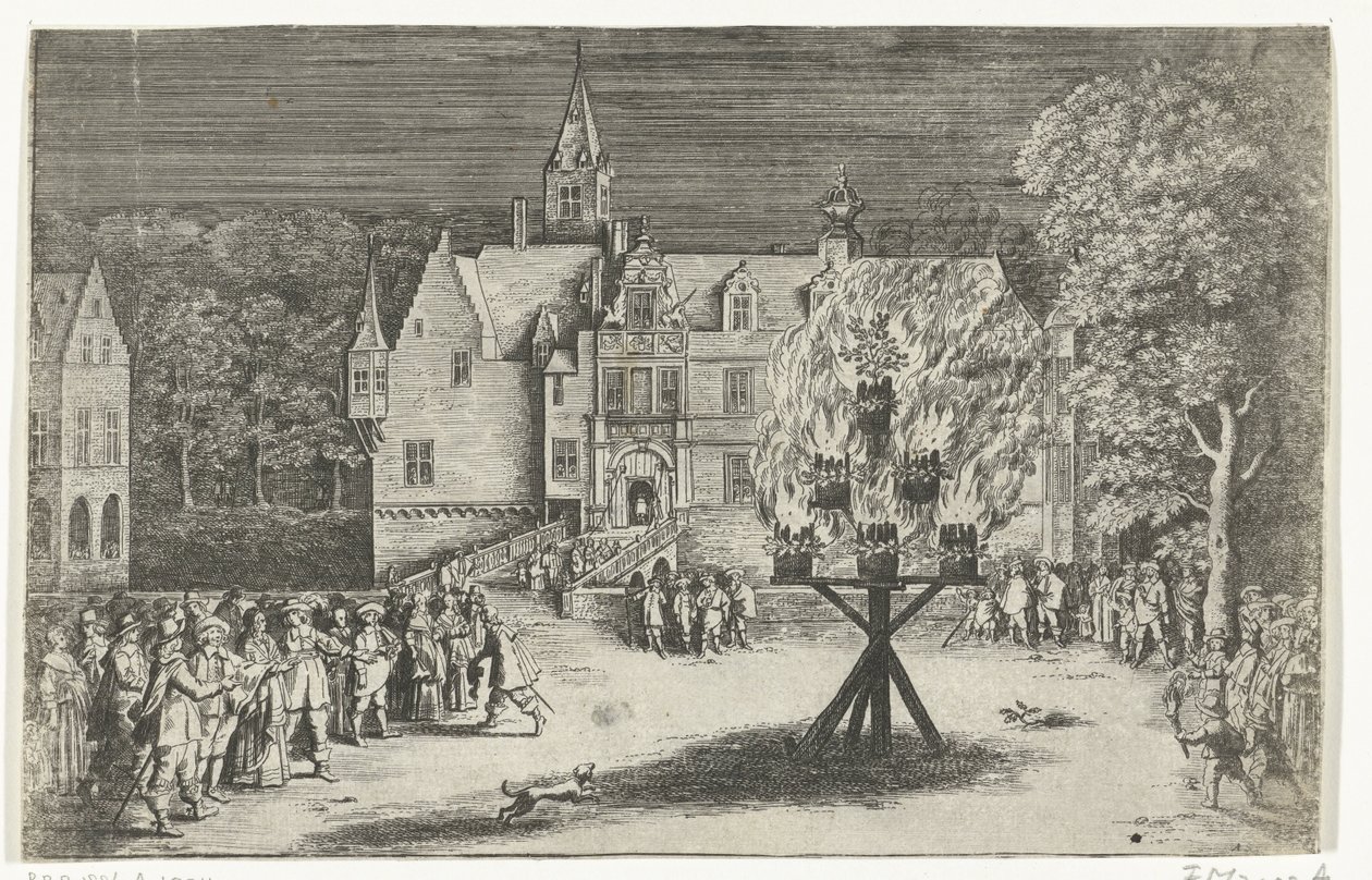 Feu de joie lors de la visite de la princesse Maria Henrietta avec le prince Guillaume III à Breda, 1653 - Abraham Dircksz. Santvoort