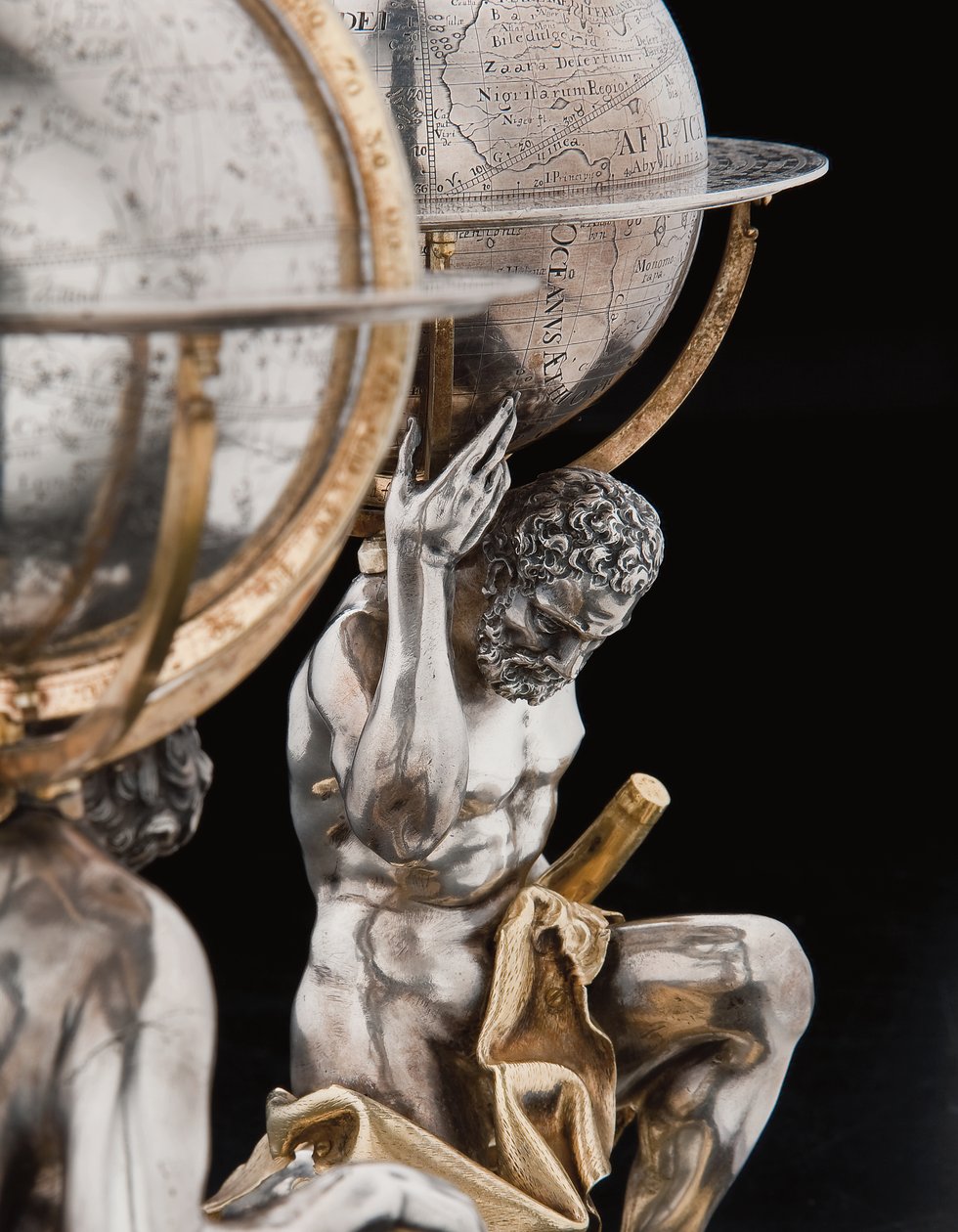 Deux globes terrestres et célestes exceptionnels, soutenus par Hercule et Atlas, Augsbourg - Abraham Drentwett