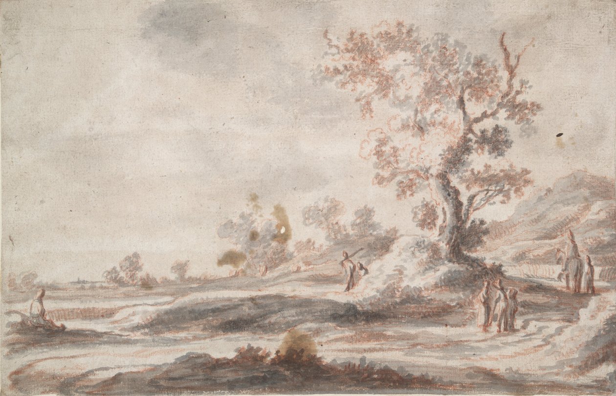 Paysage avec vieil arbre et figures - Abraham Genoels