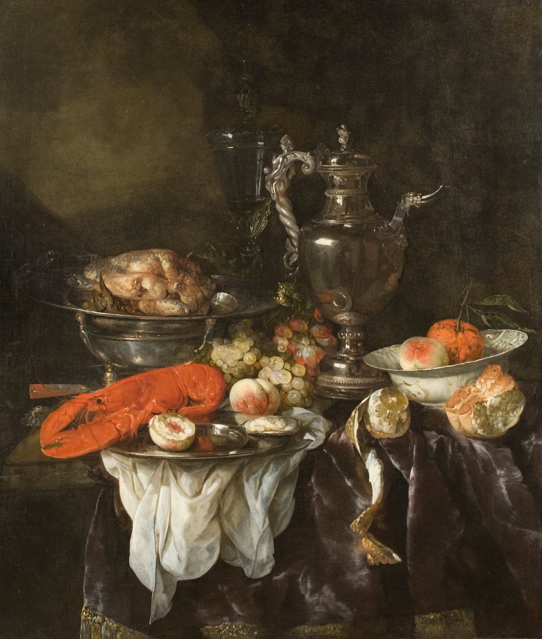 Nature morte avec un homard, des fruits, de l