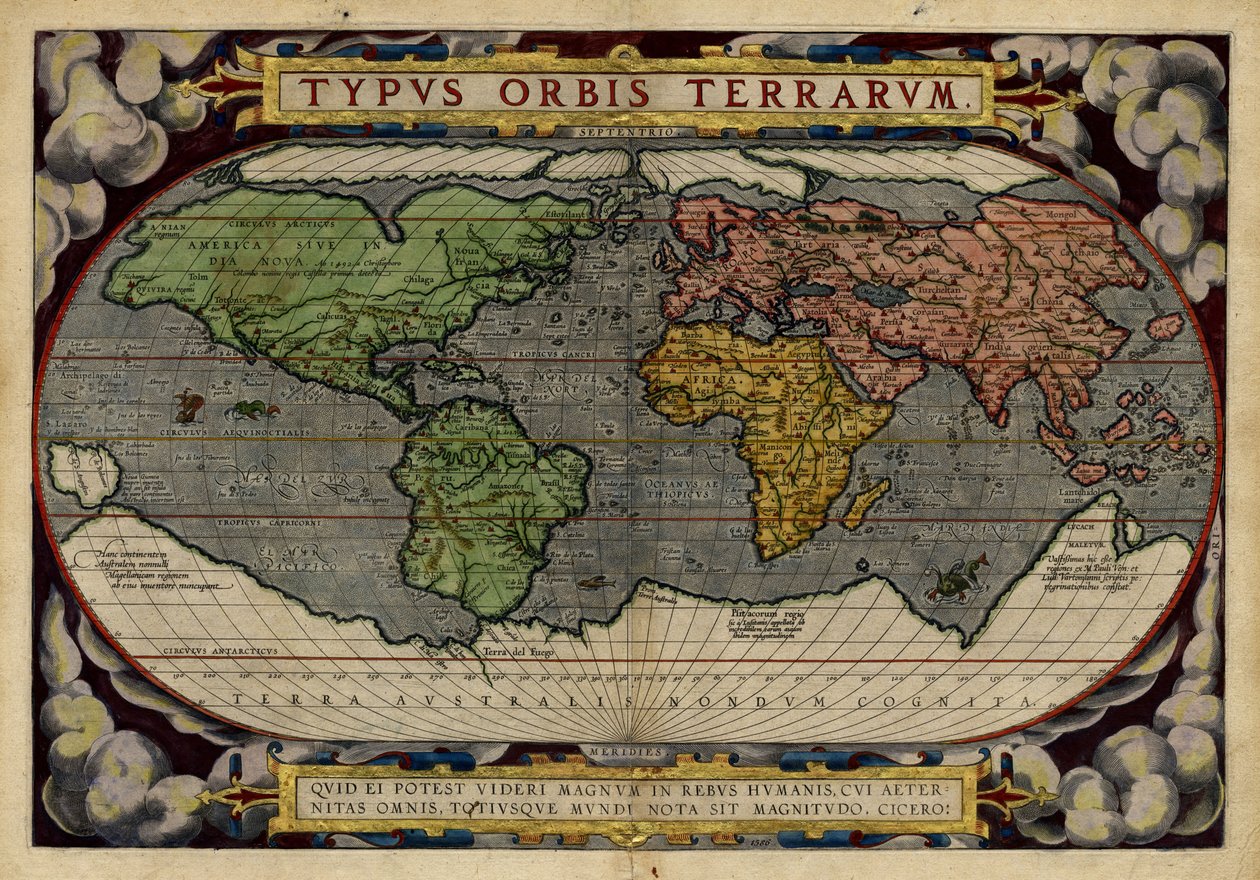 Typus Orbis Terrarum (World Map) - Abraham & Hogenberg Frans & Kremer Gerard (16th century) Ortelius