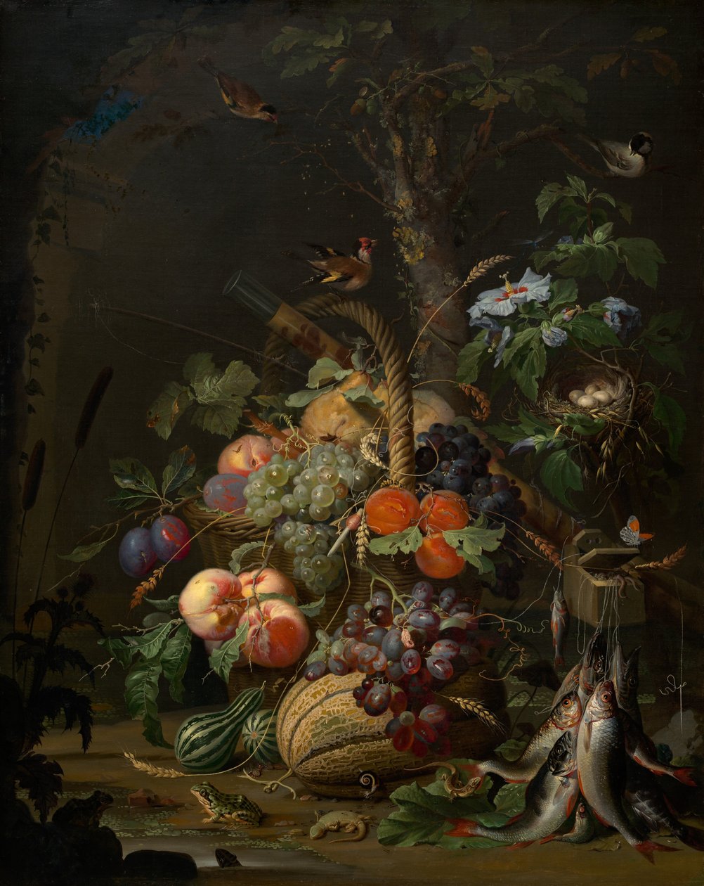 Nature morte avec fruits, poisson et nid, vers 1675 - Abraham Mignon