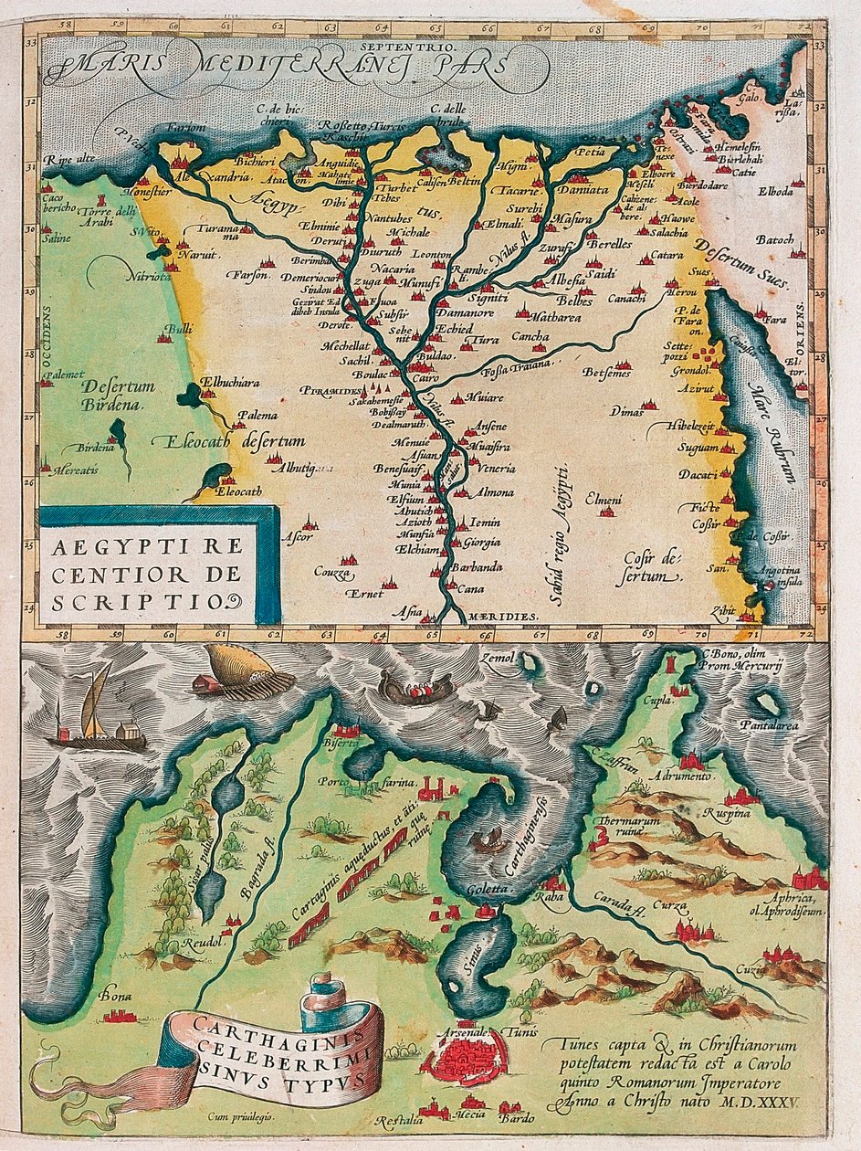 Aegypti Recentior Descriptio. - Carthaginis Celeberrimi Sinus Typus. Carte géographique de l