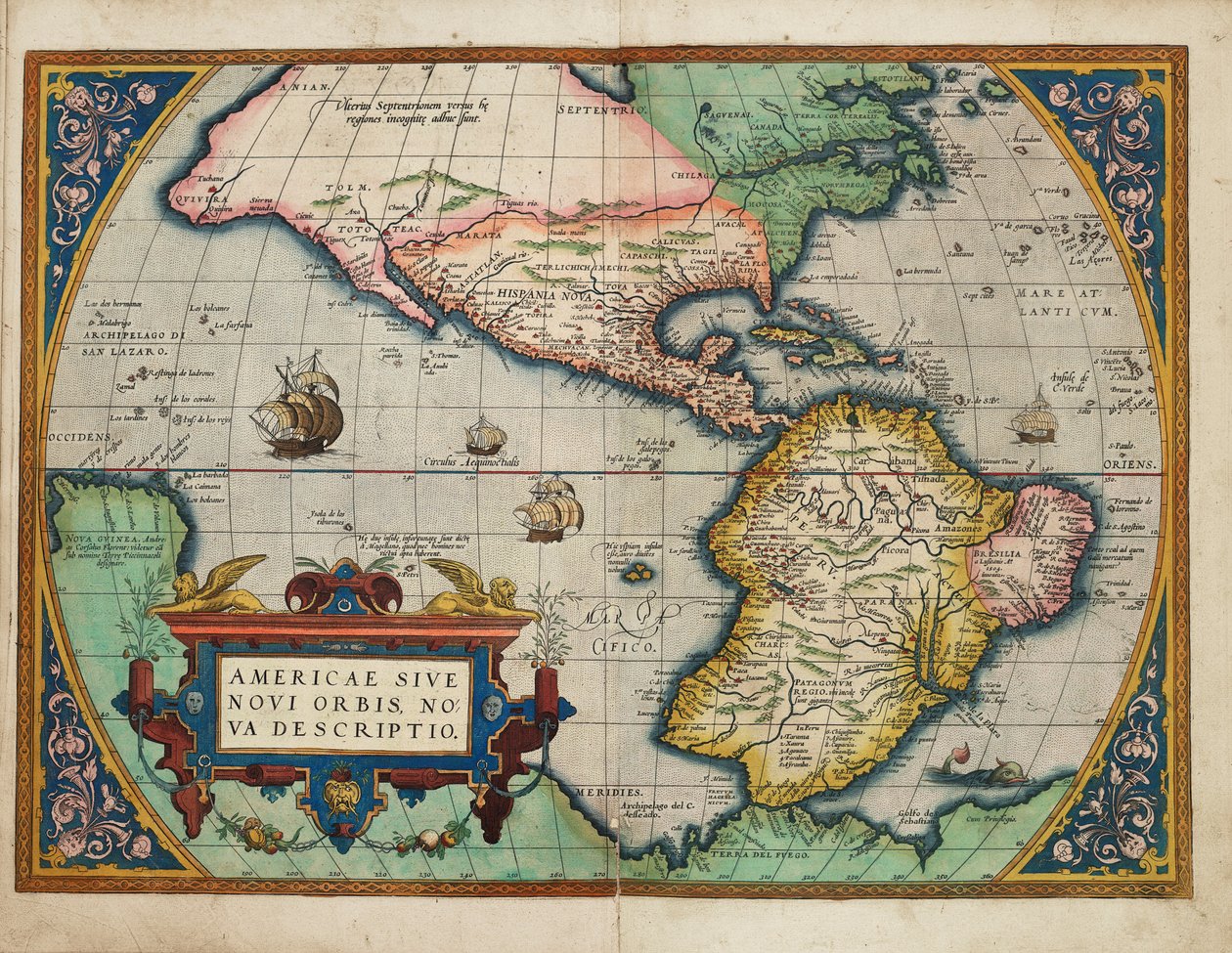 Americae Sive Novi Orbis, Nova Descriptio (Les Amériques ou le Nouveau Monde, nouvellement décrit) - Abraham Ortelius