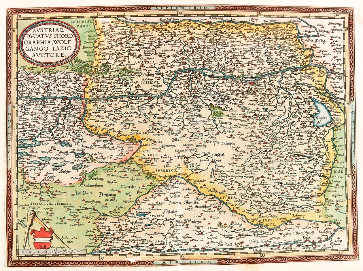 Austria Ducatus Chorographia par Wolfgango Lazio. Carte géographique de l