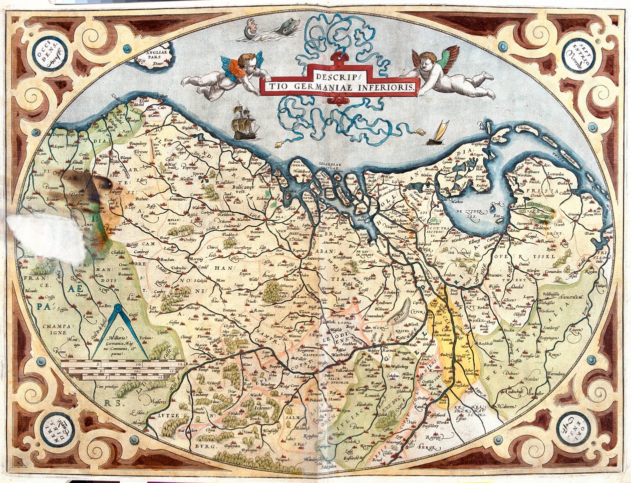 France (Région : Haute-Normandie, Picardie, Nord-Pas de Calais, Ile-de-France, Champagne-Ardenne, Lorraine), Belgique, Pays-Bas, Allemagne (Land : Basse-Saxe, Rhénanie-du-Nord-Westphalie, Rhénanie-Palatinat, Sarre), Luxembourg - Abraham Ortelius