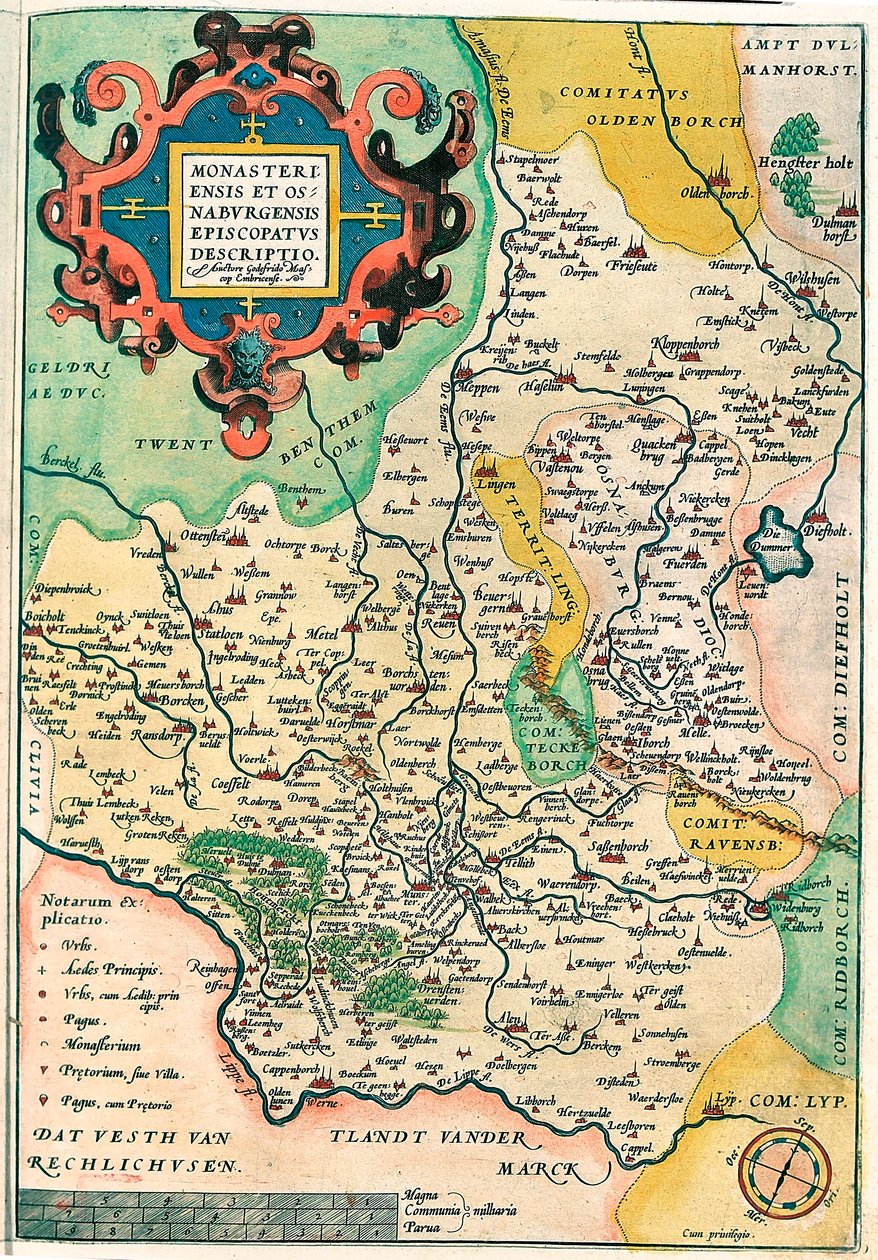 Franciae Orientalis: Monasteriensis Et Osnaburgensis Episcopatus Descriptio Carte géographique de la Franconie en Allemagne tirée de « Theatrum Orbis Terrarum » par Abraham Ortelius - Abraham Ortelius