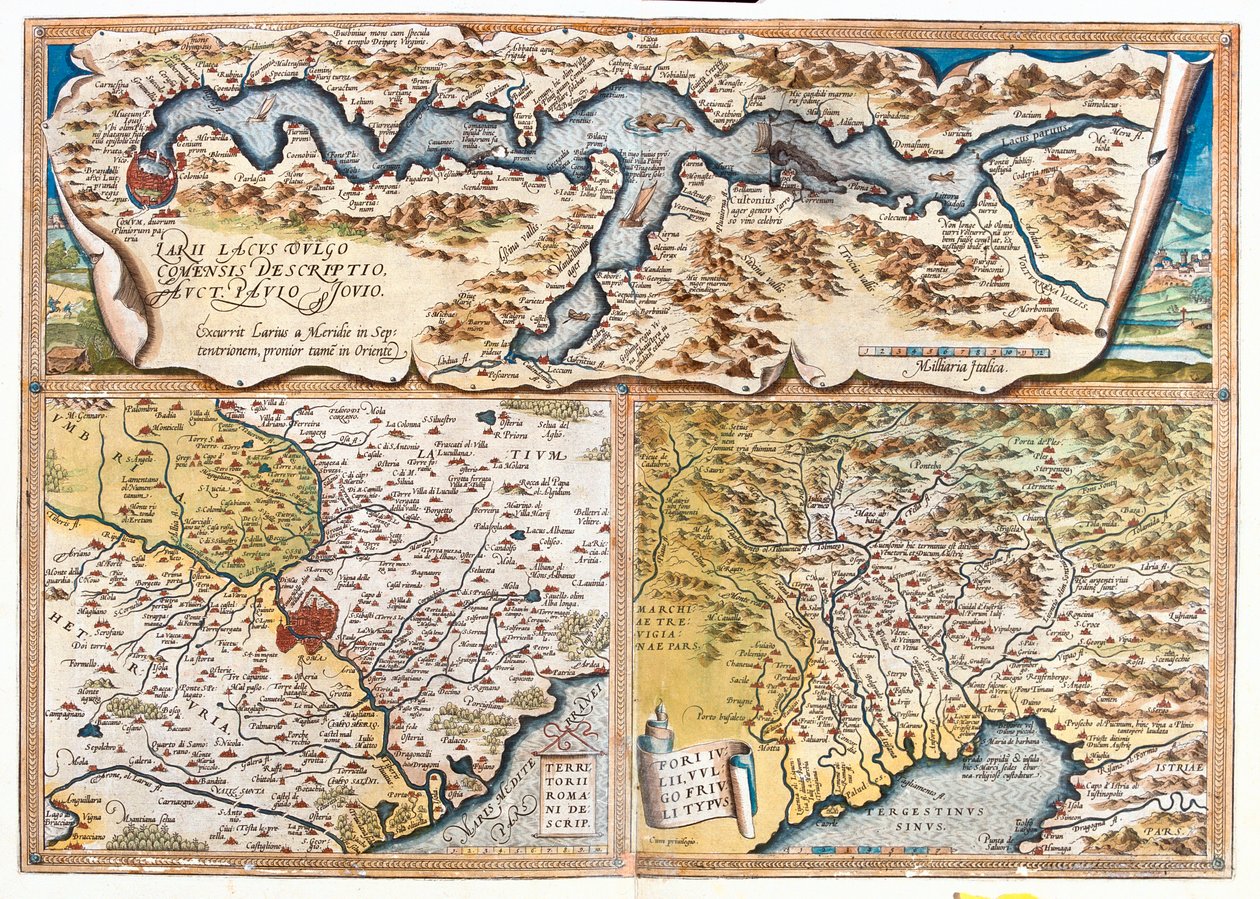 Lac de Côme (Italie ; région : Lombardie), Rome (Italie ; région : Latium), golfe de Trieste (Italie : région Frioul-Vénétie Julienne ; Slovénie : région traditionnelle du littoral slovène ; Croatie : comté d