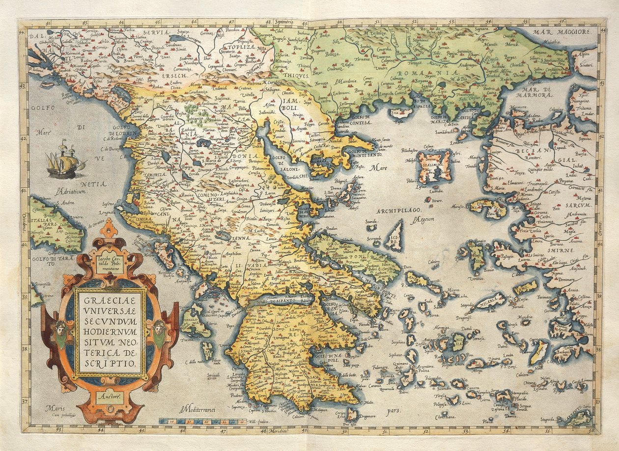 Carte de la Grèce, du Theatrum Orbis Terrarum par Abraham Ortelius - Abraham Ortelius