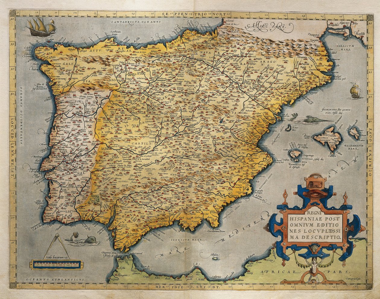 Carte de la péninsule ibérique - Abraham Ortelius
