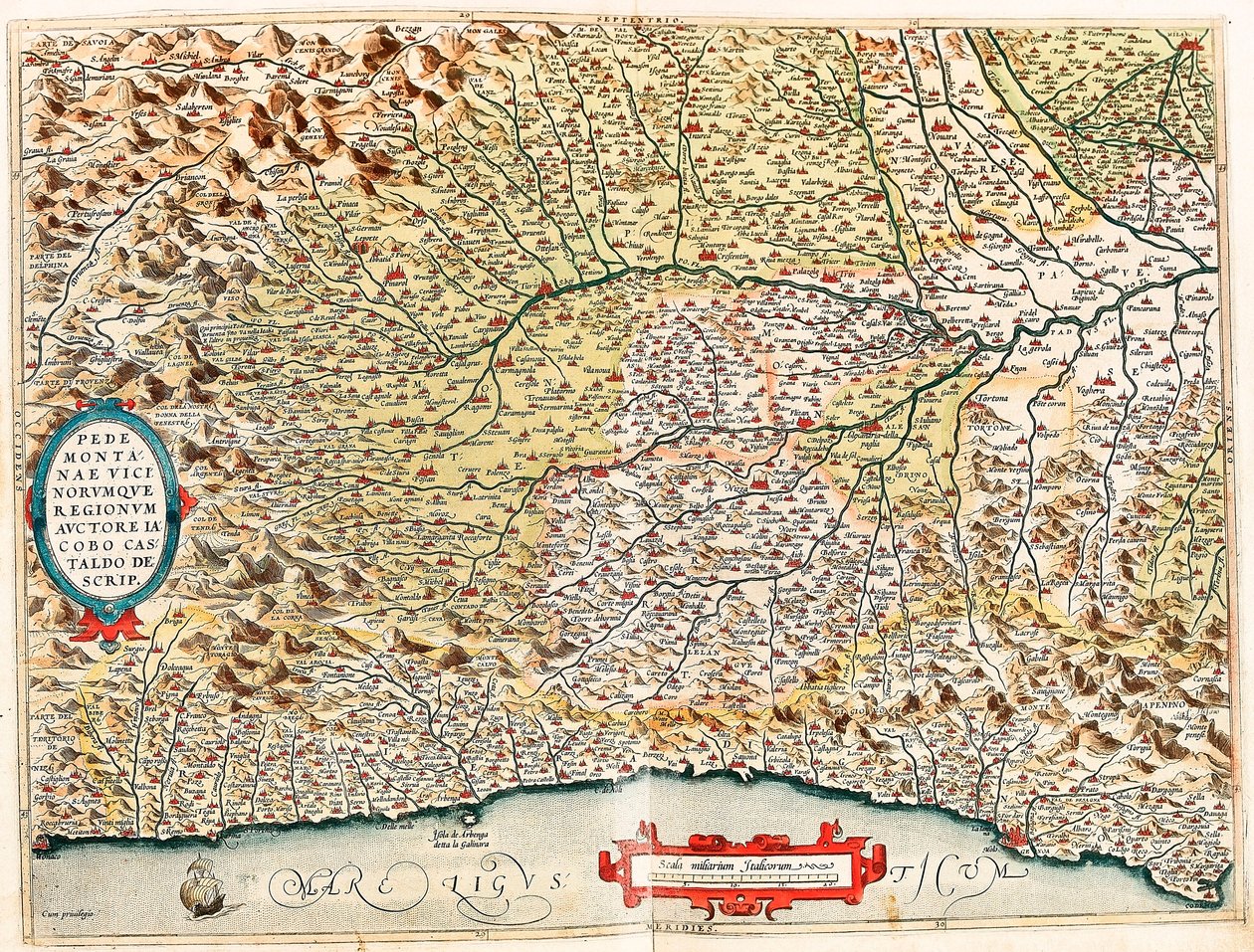 Pedemontanae Vicinorumque Regionum Auctore Iacobo Castaldo Descrip. Carte géographique de l