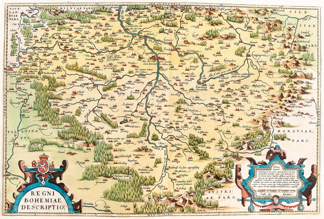 Regni Bohemiae Descriptio Carte géographique du territoire de Bohême de « Theatrum Orbis Terrarum » par Abraham Ortelius (Oertel, Ortell ou Ortel) - Abraham Ortelius