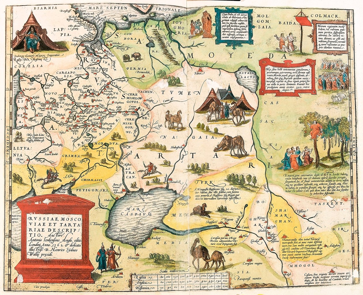 Russiae, Moscoviae et Tartariae descriptio. Par Antonio Ienkensono Anglo, éditée à Londres en 1562. Carte géographique de la Russie de « Theatrum Orbis Terrarum » par Abraham Ortelius - Abraham Ortelius