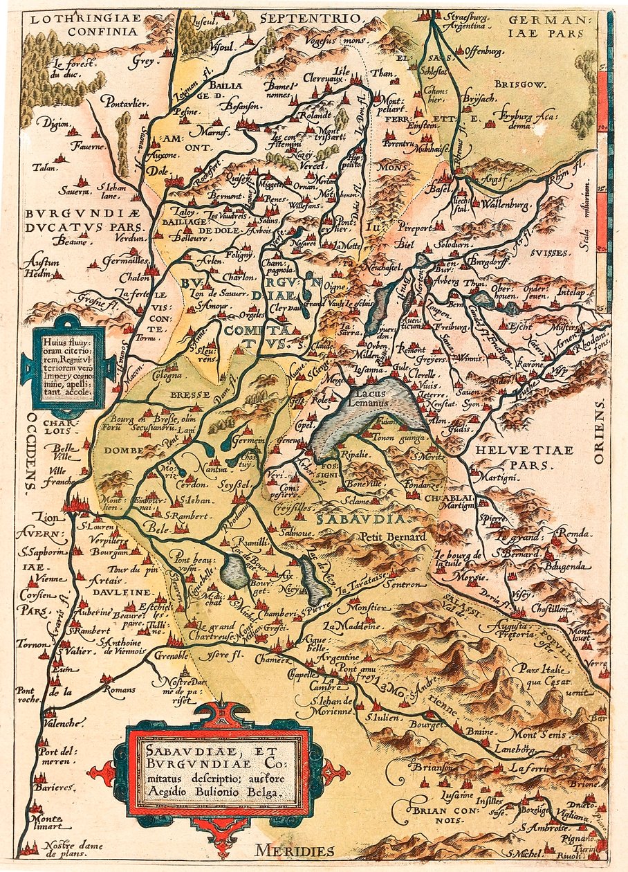 Sabaudia et Burgundiae Comitus description Carte géographique du territoire de Bourgogne et de Savoie (Pontarlier, Dijon, Lac Léman et Suisse) tirée de « Theatrum Orbis Terrarum » par Abraham Ortelius - Abraham Ortelius