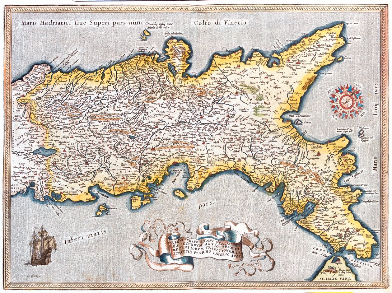 Sud du Latium, sud des Marches, Abruzzes, Molise, Campasnia, Pouilles, Basilicate, Calabre, Italie - Abraham Ortelius
