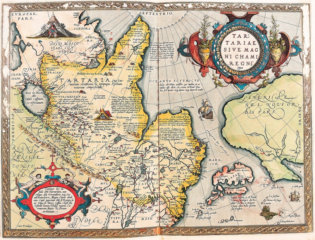 Tartariae Ssive Magni Chami Regni typus. Carte géographique de la Tartarie de « Theatrum Orbis Terrarum » par Abraham Ortelius - Abraham Ortelius