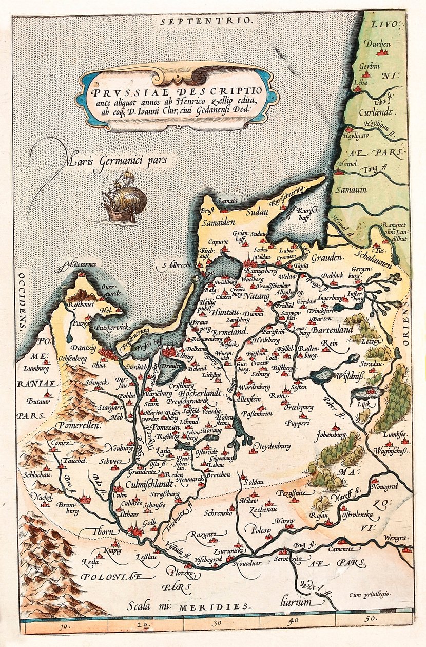 Thietmarsiae, Holsaticae regionis parties typus Carte géographique du territoire du nord de la Pologne avec la ville de Dantzig tirée de « Theatrum Orbis Terrarum » par Abraham Ortelius - Abraham Ortelius