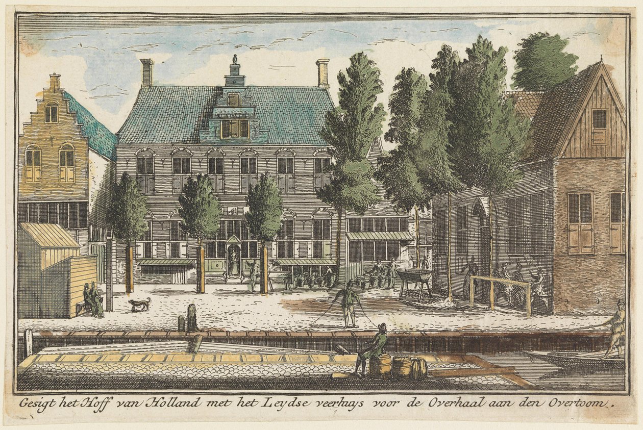 Vue de la Cour de Hollande avec la maison du bac de Leyde avant le passage à l
