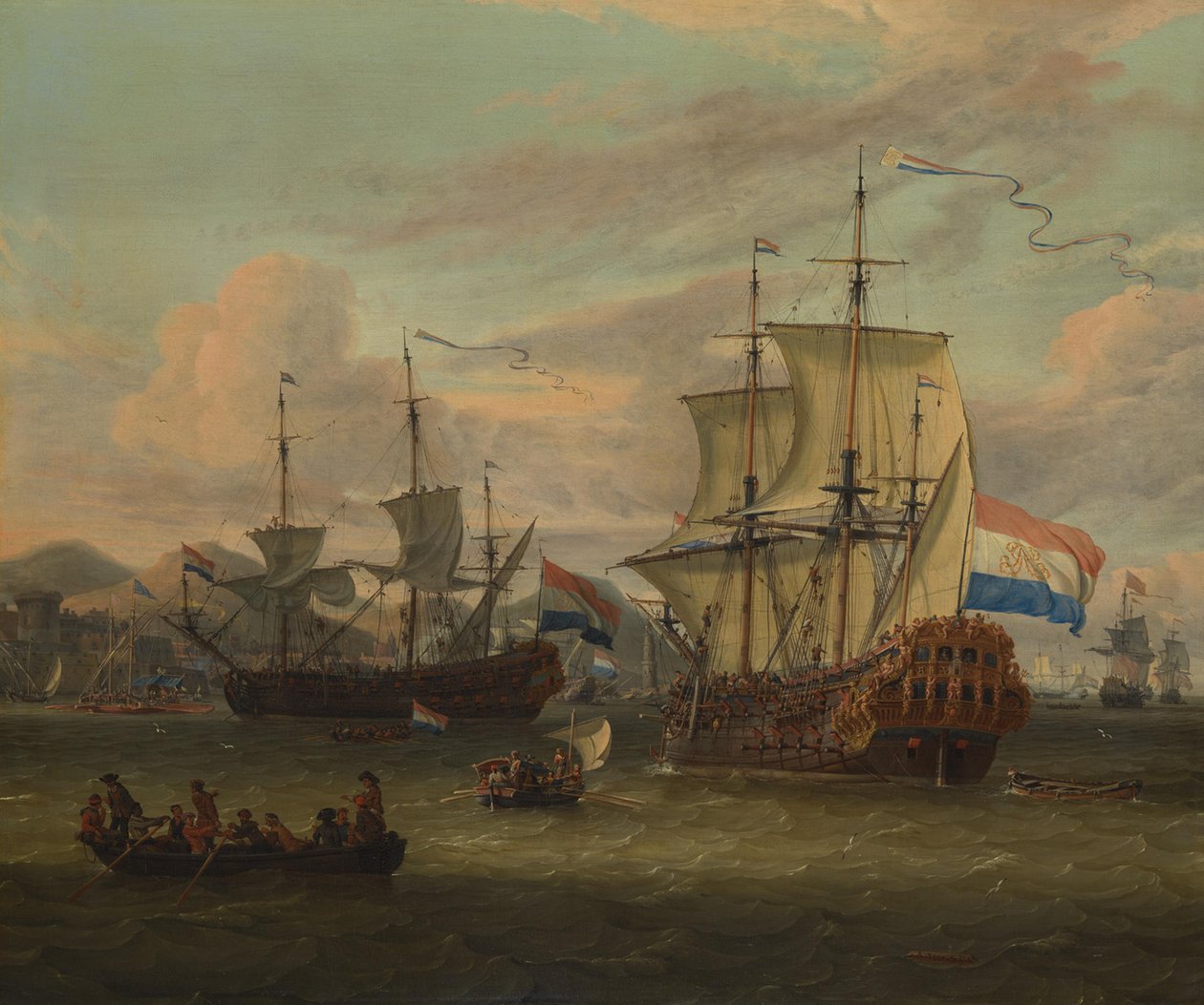 Des navires de commerce néerlandais dans un port de la Méditerranée - Abraham Storck