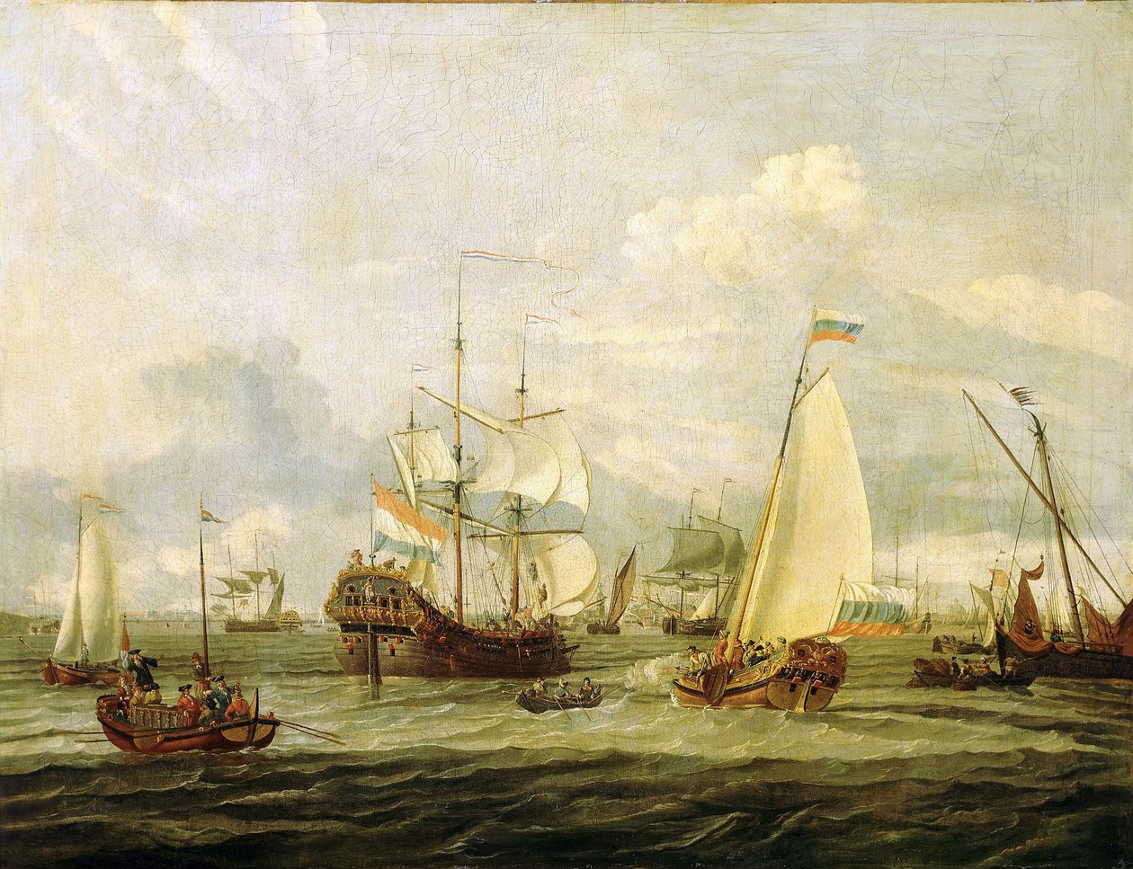 Pierre le Grand (1672-1725), tsar de Russie, inspectant un bateau à Amsterdam (Hollande). Huile sur toile par Abraham Storck (1635-1710) - Abraham Storck