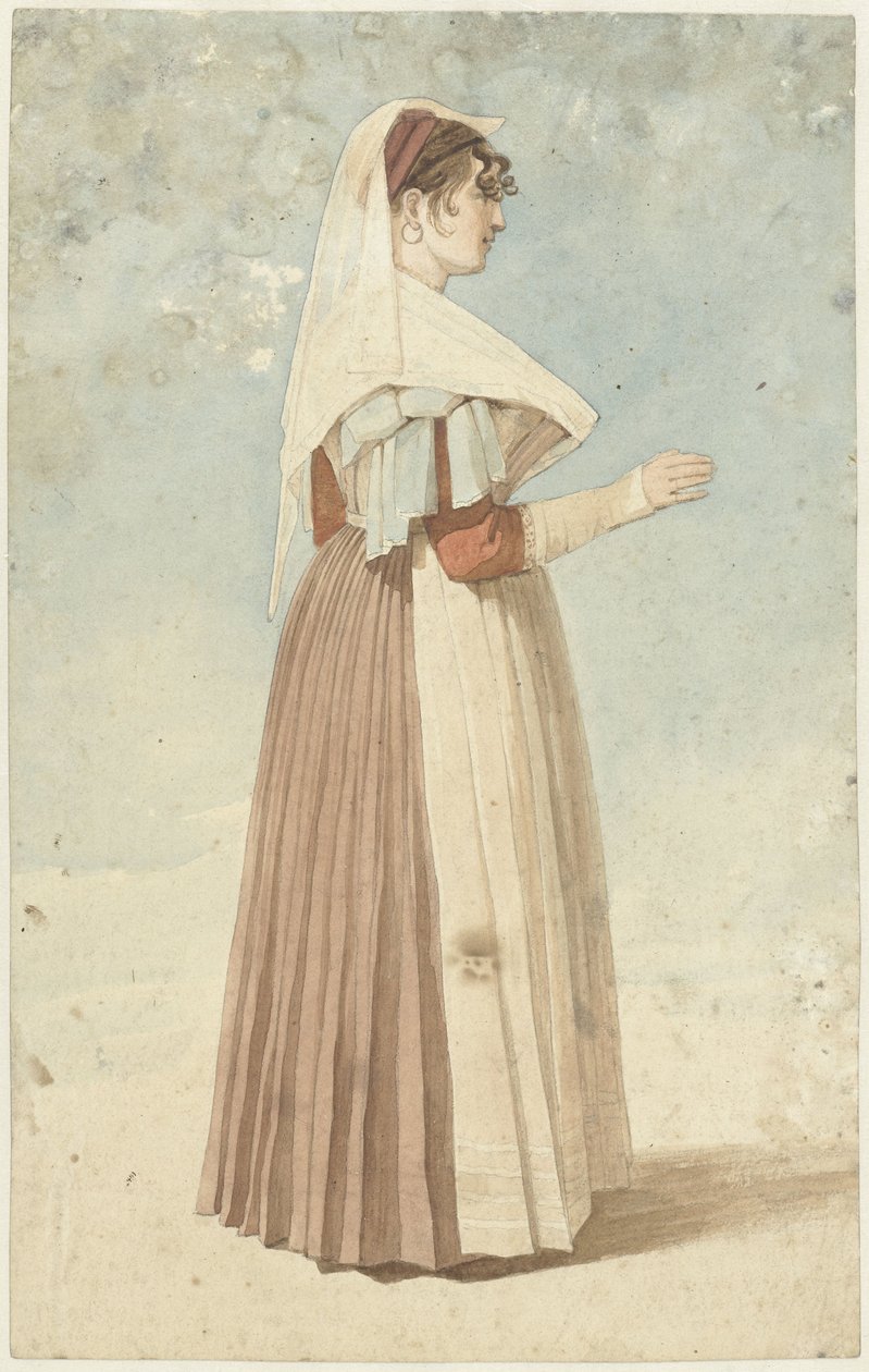 Femme debout en costume italien, vers la droite - Abraham Teerlink