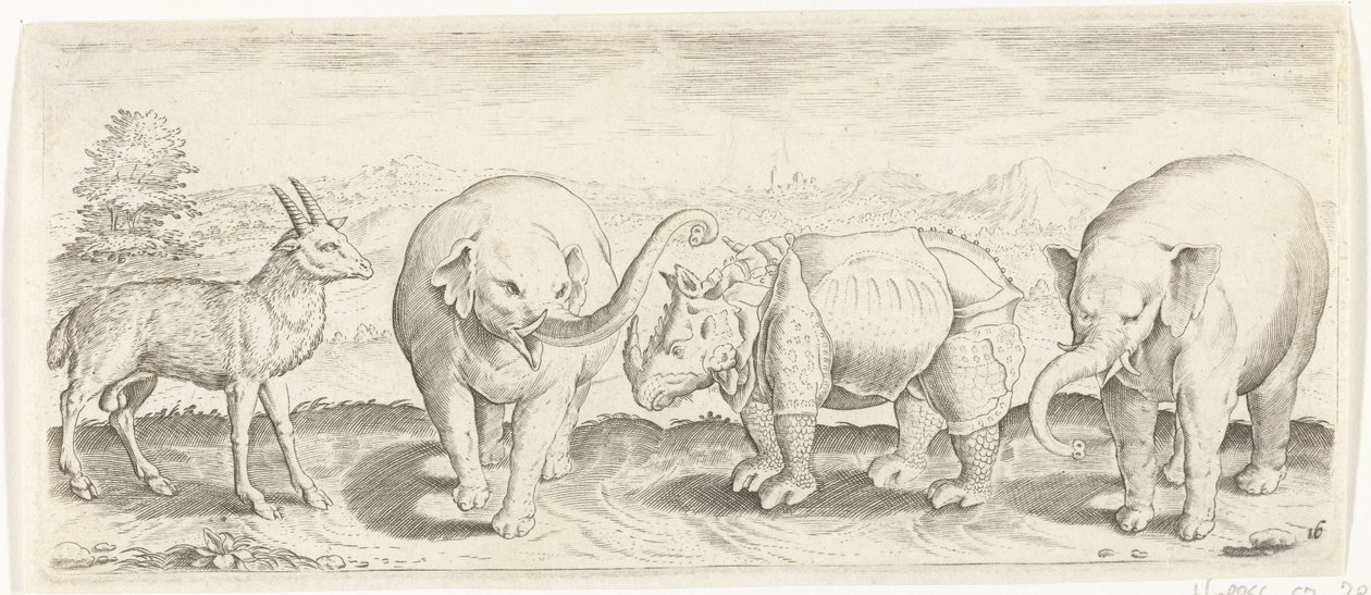 Gazelle, éléphant et rhinocéros - Abraham de Bruyn (possibly)