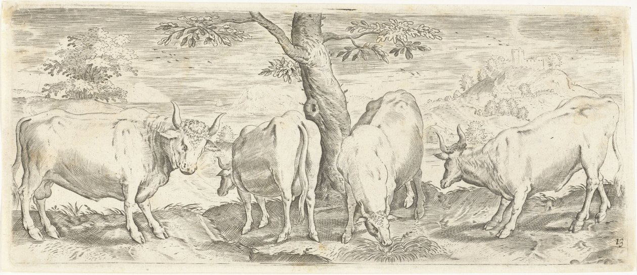 Vaches, un taureau et un bœuf (Dieren) - Abraham de Bruyn (possibly)
