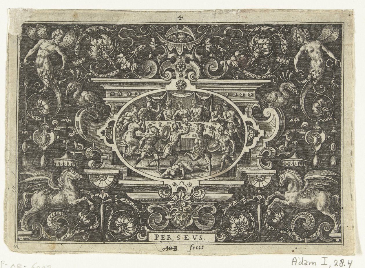 Cartouche : Phinée perturbe le mariage de Persée et Andromède - Abraham de Bruyn