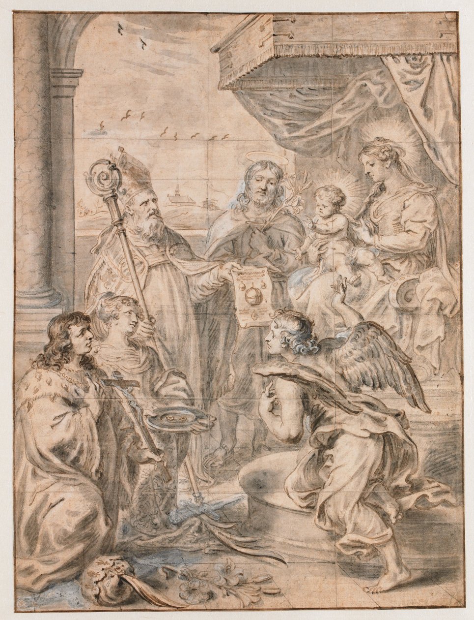 Marie avec enfant sur le trône adorée par trois saints - Abraham van Diepenbeeck