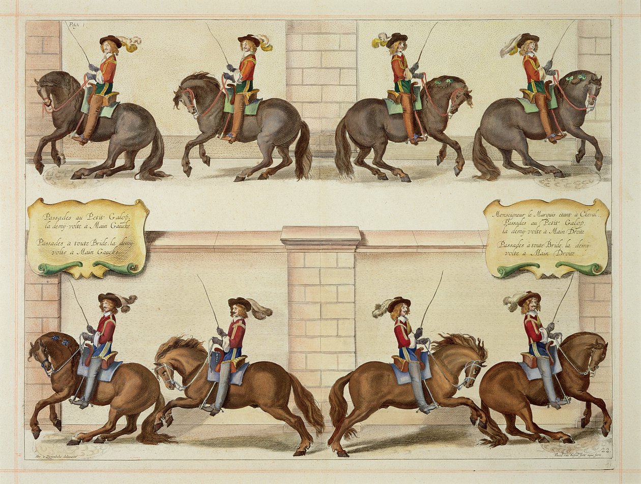Le Marquis de Newcastle à cheval démontrant des pas de dressage, planche 22 de 