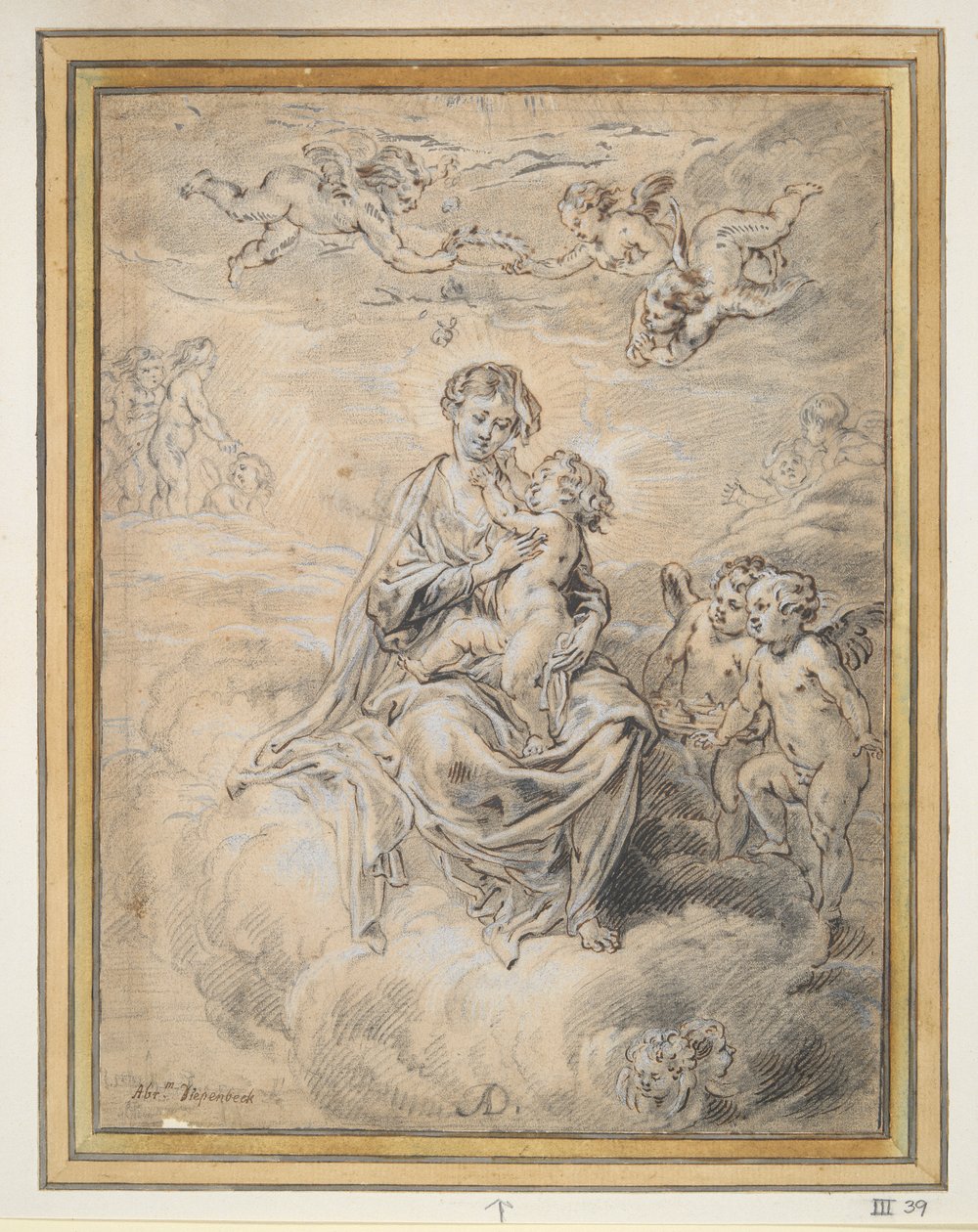 Vierge et Enfant au ciel, avec des putti - Abraham van Diepenbeeck