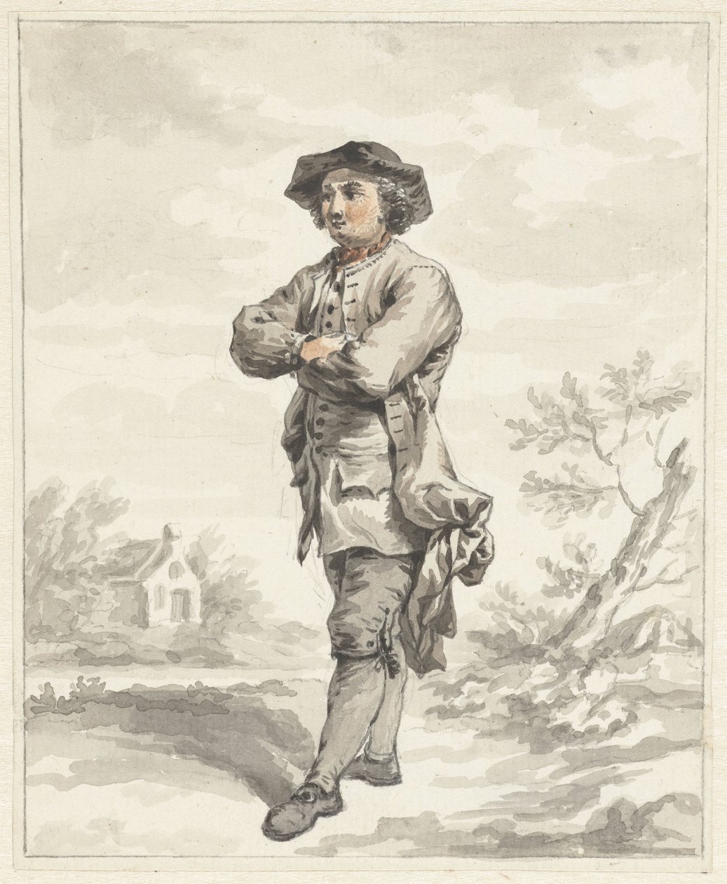 Homme debout, les bras croisés, vers la gauche - Abraham van Strij (I)