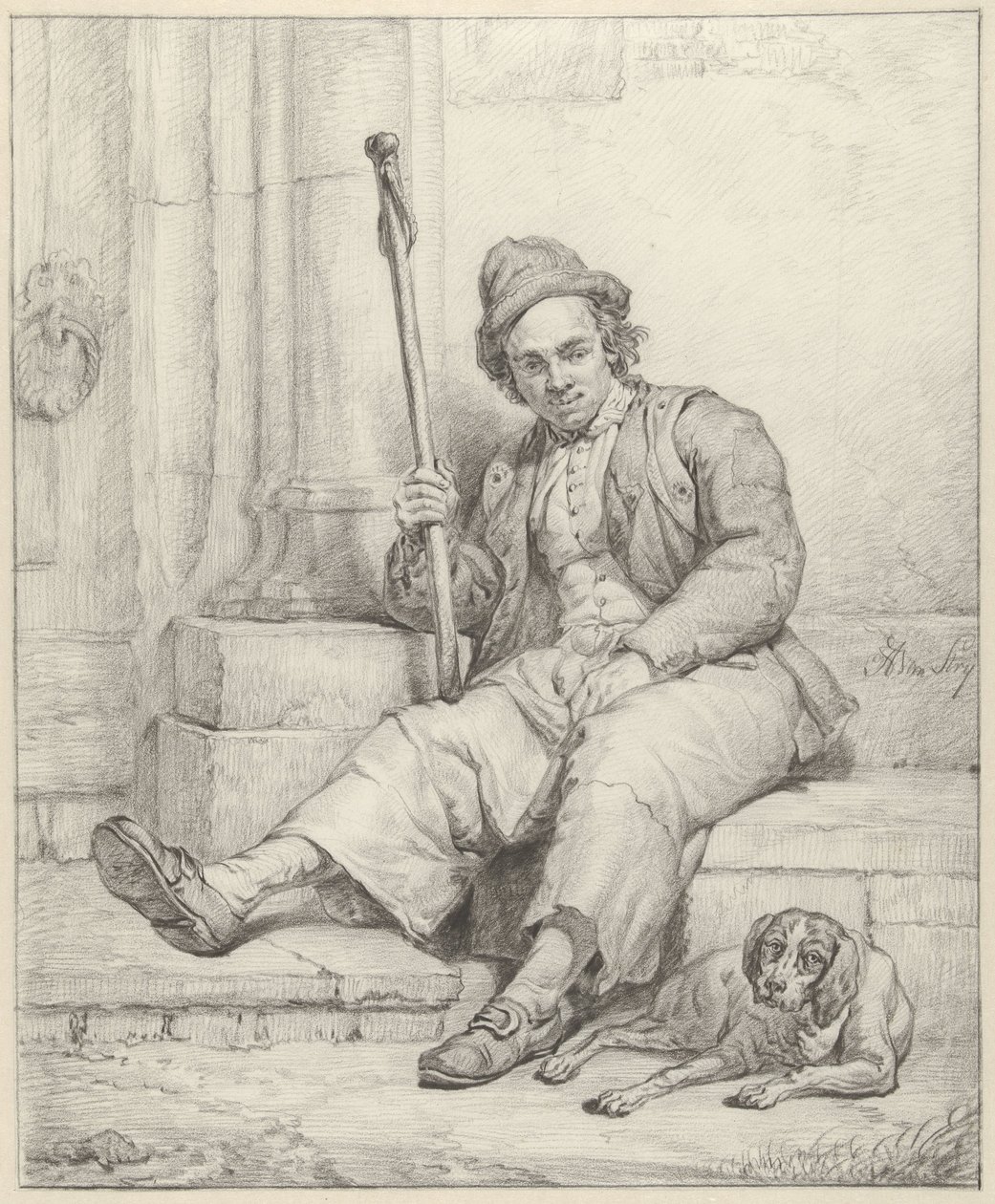 Homme assis avec un chien - Abraham van Strij (I)