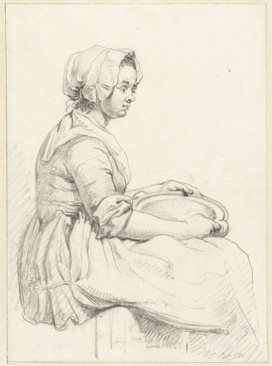 Femme assise avec un plat sur ses genoux, vers la droite - Abraham van Strij (I)