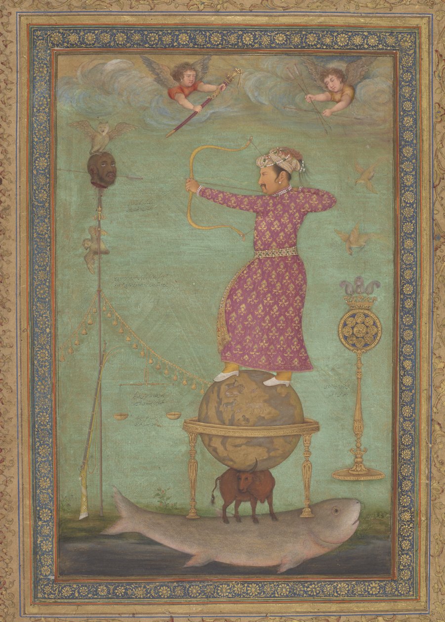 Jahangir tirant la tête de Malik Ambar, début du 17e siècle (aquarelle opaque, encre et or sur papier) - Abu