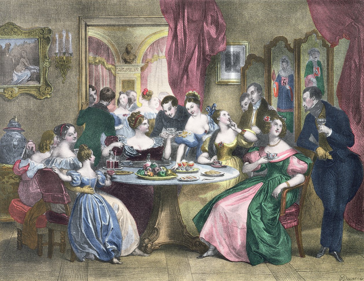 Thé dans la haute société en France, vers 1840 - Achille Devéria