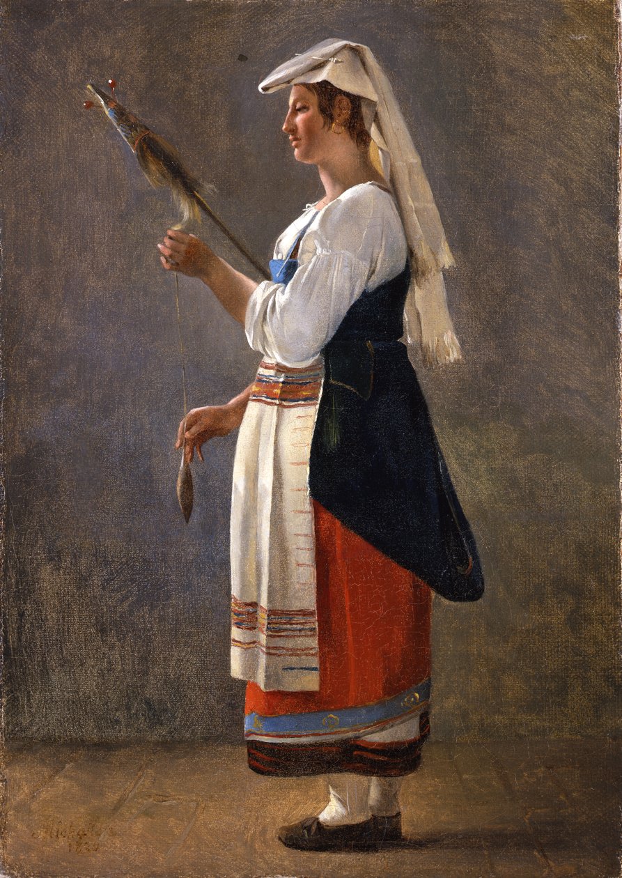 Une des deux études italiennes : Une paysanne italienne filant, 1820 - Achille Etna Michallon