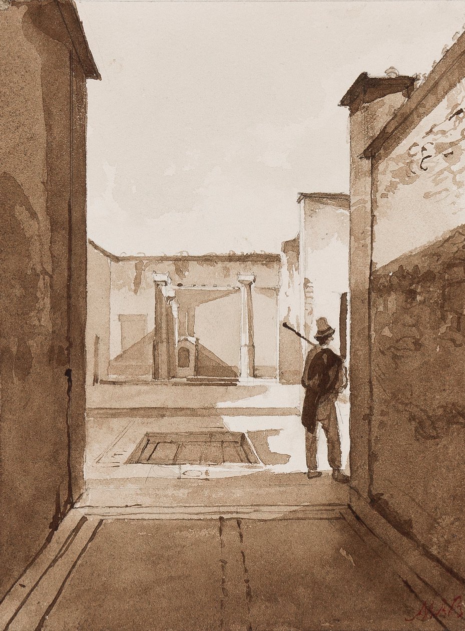 Cour à Pompéi, avec ajouts de la princesse Maria Annunziata di Borbone (1843-1871) - Achille Vianelli