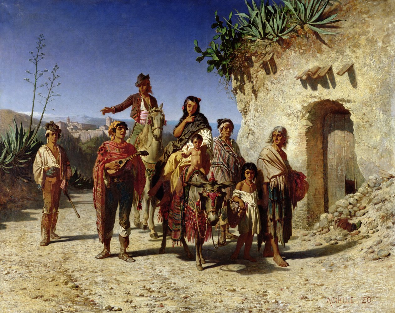 Une famille de gitans sur la route, vers 1861 - Achille Zo