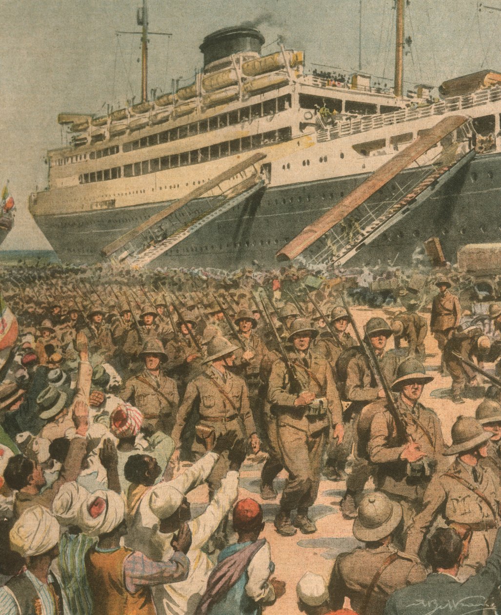 Illustration de couverture du débarquement des troupes italiennes en Afrique de l