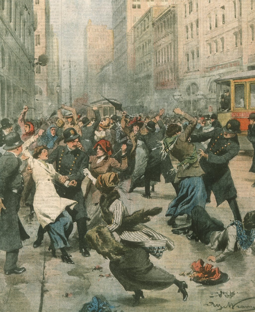 Illustration de couverture des femmes protestant contre le chômage dans la rue ; New York, USA - Achille Beltrame