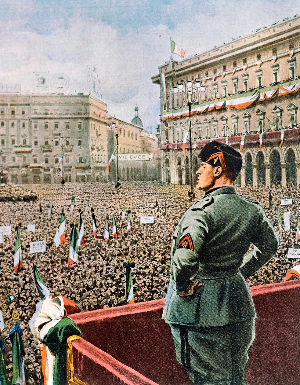 Discours du Duce sur la Piazza Duomo à Milan, par Achille Beltrame, illustration de La Domenica del Corriere, mai 1930 - Achille Beltrame